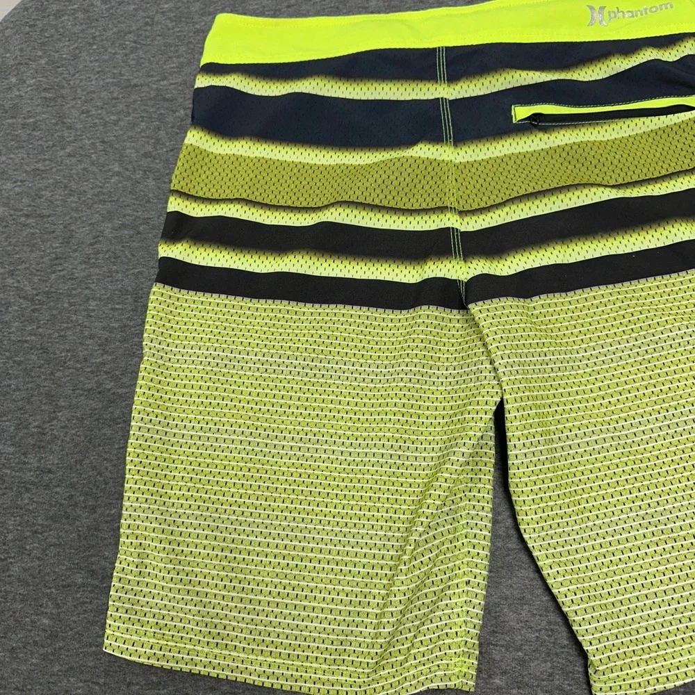 Hurley Phantom Board Shorts Swim Trunks Striped Neon Green Accents‎ Size 31